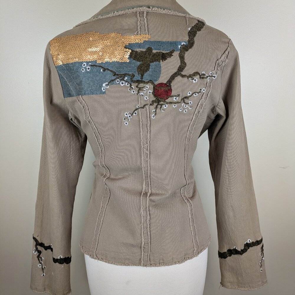 Anthropologie Y2K LUII Sequined Embroidered Asian Beige Blazer Jacket Coat L NWT